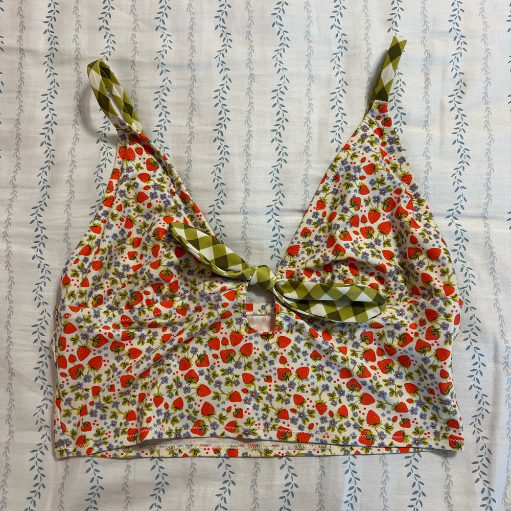 Aerie Floral Bikini Top - Red and Green